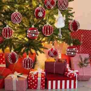 Adornos Navideños Colgantes de Terciopelo Borgoña, Bolas e Iluminaciones Resistentes a los Golpes, Decoración de Plástico de Alta Calidad - Product Image 2