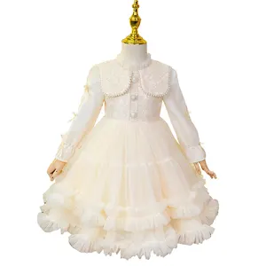 Teenager-Mädchen Kleidung Kinder Knopf Champagner Farbe Abendkleid Kinder Vintage Ballkleid Mädchen Boutique Kleid Vestido Infantil