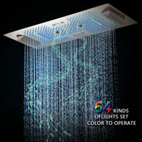 HLK Ensemble de robinets de douche muraux thermostatiques en nickel à 6 fonctions de luxe avec brosse pour salle de bains avec LED et musique en laiton