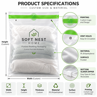 Sacs d'emballage personnalisés en PE dépoli pour literie avec fermeture éclair coulissante au bas pour draps, housses de couette, taies d'oreiller OEM