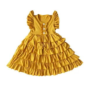 女の子のための新しいプリンセスドレス5〜10歳の女の子のフラッタースリーブフリルスタイルの綿の子供服の女の子のドレス