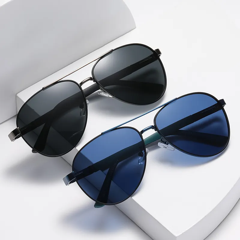 패션 로고 사용자 정의 금속 더블 브리지 럭셔리 선글라스 남성 편광 태양 안경 UV 400 보호 선글라스