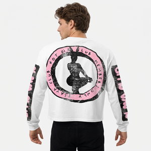 T-shirt pour homme en jersey décontracté à manches longues, coupe régulière, col rond, avec imprimé Hot Girl Club sur le dos, blanc - Product Image 6