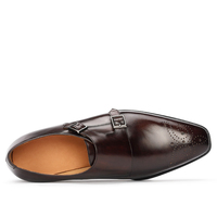 Herren Business-Lederschuhe im Monk-Style mit eckiger Zehenpartie, britischer Schnallenverschluss, aus echtem Leder