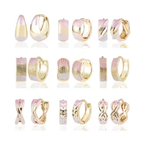 Wholesale Fashion Huggie Earring Custom Jewelry Aretes Y Accesori Por Mayor 14K Gold Plated Tricolor Women Plain Hoop Earring