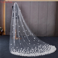 YouLaPan V93M romantique Organza fleurs Long voile traînant blanc ivoire monocouche cathédrale mariage voile de mariée