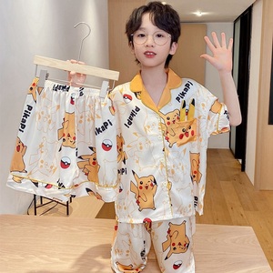 Set piyama lengan pendek untuk anak perempuan dan bayi laki-laki, pakaian tidur organik sutra es motif untuk anak-anak Harga Murah 3 buah - Product Image 2