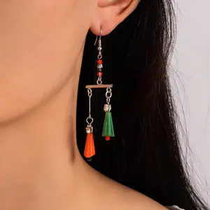 圣诞节新设计圣诞树明星耳环树脂绿色橙色耳环