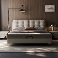 Cama de Cuero Acolchada de Lujo - Moderna Base de Cama Tapizada Queen/King Size con Almacenamiento y Patas Metálicas para Muebles de Dormitorio Principal
