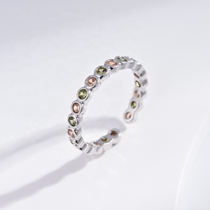 แหวนทองเหลืองราคาถูกประดับเพทายหลากสีทรงกลม แหวนหมั้นชุบทอง 14k 18k แหวนคู่ประดับพลอย ปรับขนาดได้ แหวนแฟชั่นผู้หญิง - Product Image 3