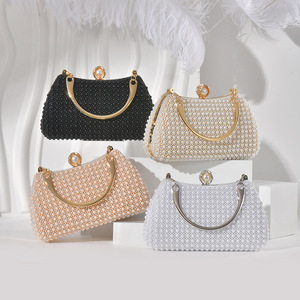 Hot Sale European and American Socialite Style Pearl Evening Bag Metal Handle Chain for Party Ceremony <b>Wedding</b> Bags Women <b>Clutch</b> - Product Image 1
