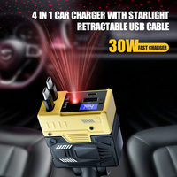 Chargeur de voiture rétractable 4-en-1 à câble double Type-C/L, cordon télescopique de 70 cm, charge rapide, disponible en OEM – Meilleures ventes