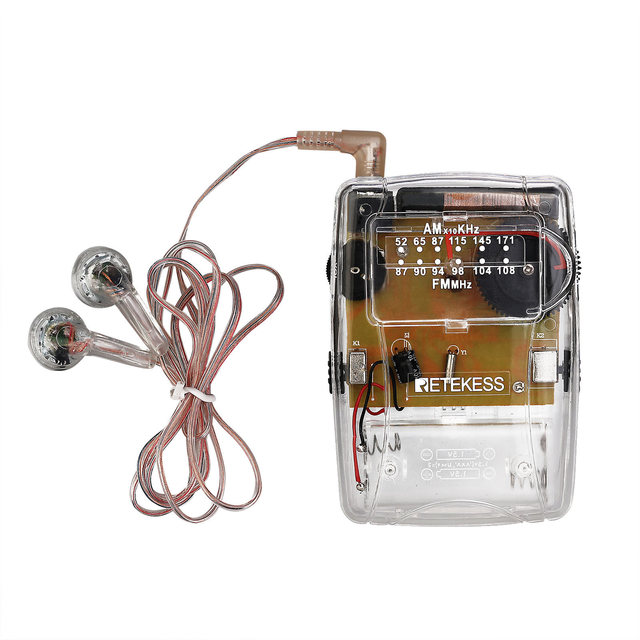 AM/FM Auto Scan Eco-Friendly Mini Pocket Clear Transparent Radio Receiver with AAA Battery for Gifts