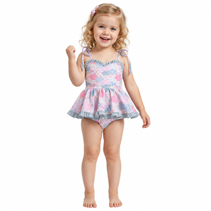 Custom <strong>Bunny</strong> Print Toddler <strong>Girls</strong> Skirted <strong>Outfit</strong> Two Piece Top and Shorts with Ruffle Trim Kids Casual Wear OEM Available - Product Image 4