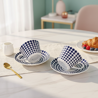 Tasse à café pour le thé de l'après-midi, bleue à pois, en céramique, à bord incliné, tasse à lait pour le petit-déjeuner, tasse pour couple, cadeau