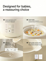 Cuisinière lente électrique intelligente programmable Sorge pour aliments pour bébés, contrôle tactile, capacité de 1,2 litre, couvercle en céramique, pot extérieur en plastique, usage domestique