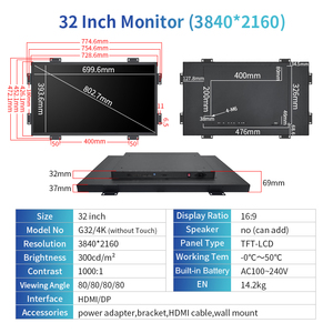 Moniteur à écran tactile capacitif 32 pouces 3840*2160 Ultra HD 4K moniteur à cadre ouvert industriel à montage mural écran LCD avec HD DP - Product Image 6