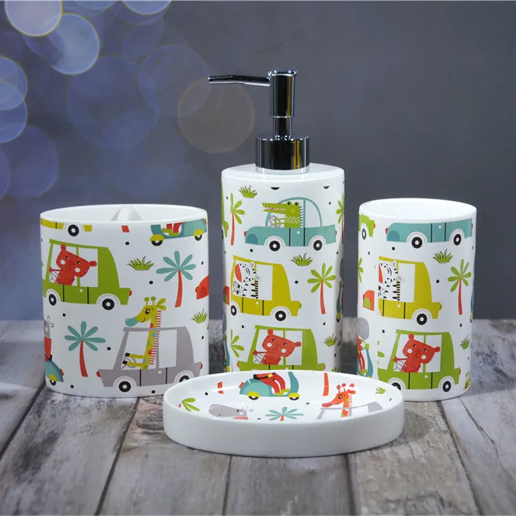 Kids Resin Badkamer Accessoire Bad Set Lotion Fles Tandenborstelhouder Tumbler Zeepbakje