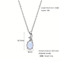 Collier pendentif délicat en argent S925 avec opale irisée, collier ovale en argent sterling 925 avec zircon et opale