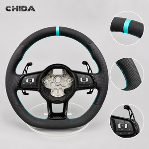 Volant sport à fond plat en cuir et daim adapté aux Volkswagen Golf <span class=keywords><strong>5</strong></span> 6 7 7.<span class=keywords><strong>5</strong></span> R MK5 MK6 MK7 GTI Polo B6 B7 Jetta - Product Image 6