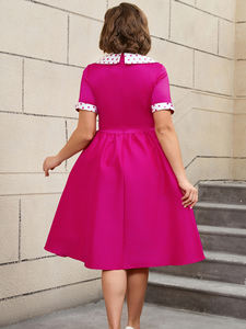 AM050253 cravatta con girocollo a pois a manica corta stampata elegante una linea rosa abiti Casual per ragazze - Product Image 3