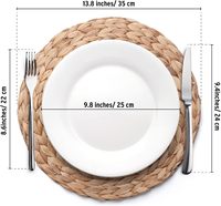 Lot de 6 sets de table ronds tressés en jacinthe d'eau naturelle, dessous de plat en osier, napperons en paille tressée pour table à manger
