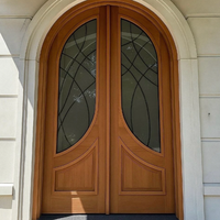 Porte d'entrée double de luxe sur mesure, style européen, en fer forgé avec vitrage et transom cintrée pour villa