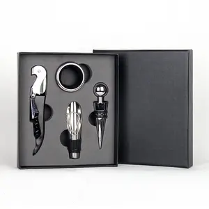 H581 4 Pcs Sets Of Bar Accessories Gift Kit Wine Tools Champagne Openers Stainless Steel Bottle Opener Stopper Set