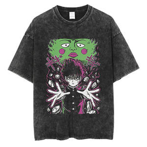 Camiseta de Manga Corta con Estampado de Dibujos Animados, Estilo Vintage Lavado, para Hombre, <span class=keywords><strong>Mob</strong></span> <span class=keywords><strong>Psycho</strong></span> <span class=keywords><strong>100</strong></span>, Marca de Moda Urbana, Algodón Puro, Corte Holgado - Product Image 3