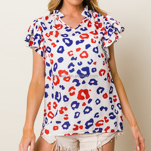 <span class=keywords><strong>Blusa</strong></span> Patriótica del 4 de Julio para Mujer, con Mangas Abullonadas, Bandera Estadounidense, Estrellas y Rayas, Cuello en V, Top con Puños Fruncidos - Product Image 6