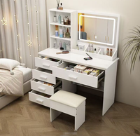 STG Coiffeuse Moderne Blanche avec Miroir LED, Commode à 5 Tiroirs, Meuble Pliable et Robuste pour Chambre, Hôtel, Villa