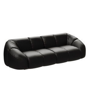Sofá <span class=keywords><strong>Boom</strong></span> Vintage Negro de Cuero Genuino, Sofá Recto de 3 Plazas Estilo Calabaza para Sala de Estar Pequeña y Grande, Sofá de Estilo Mid-Century - Product Image 4