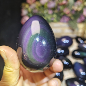 Vente en gros d'œufs de pierres de guérison en obsidienne arc-en-ciel naturelle/aventurine verte/onyx bleu, cristal, œuf mignon pour la décoration de la maison, cadeau - Product Image 5
