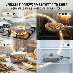 E-TOP Ensemble de batterie de cuisine en aluminium bleu clair 14 pièces, personnalisable, compatible induction, forgé, comprenant poêle à frire, sauteuse et casserole, vente en gros - Product Image 5