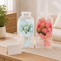 Boîte cadeau de roses artificielles en savon avec poignée en PVC, 5 roses pour la Saint-Valentin, la fête des mères, la fête des enseignants, décoration