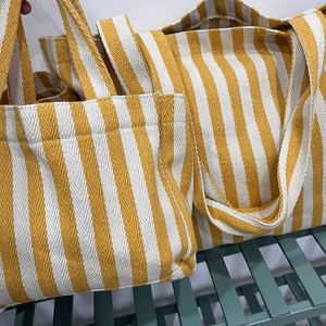 Grand sac de courses réutilisable en coton rayé personnalisé, sac fourre-tout en tissu à chevrons avec longue poignée - Product Image 4