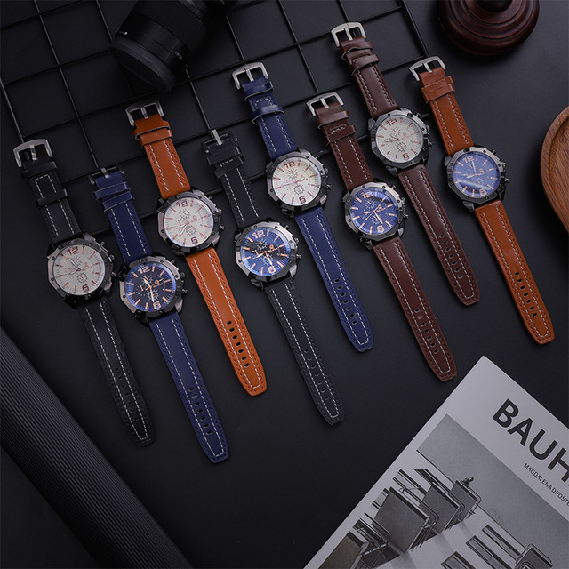 New Quality Vintage Leather Strap Watches for Men Fashion Simple Business Quartz Men's Wristwatch Big Dial Watch Reloj Hombre