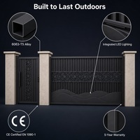 Ensemble de portail coulissant automatique en aluminium éclairé avec base montagne 3D pour entrée de villa, appartement ou espace industriel