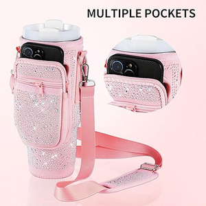 Dây kéo Pouch Neoprene 40oz Bling Rhinestone cốc cốc Crossbody Sling chai nước tàu sân bay Túi với dây đeo vai cho Stanley - Product Image 4