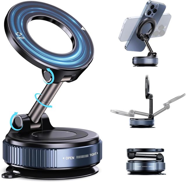 Foldable Hands-Free Vacuum Magnetic Suction Mobile Phone Holder Mount for Car/Gym/Mirror for iPhone Android All Smartphones