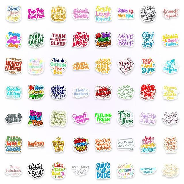 50pcs Watercolor Inspirational Quotes Sticker for PVC Waterproof Sticker Car Mobile Phone Laptop Notebook Water Bottle Stickers