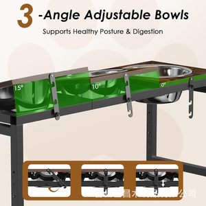 Station d'alimentation pour chien, support en bois, bols en acier inoxydable, hauteur réglable pour chiens de petite, moyenne et grande taille, distributeur de nourriture pour animaux de compagnie - Product Image 5