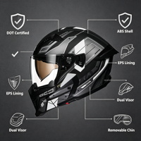 Casque de moto modulaire américain de style Mecha noir mat avec visière transparente, casque intégral