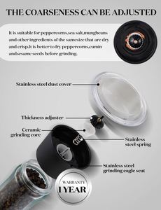 Hot 100ml 150ml <b>200ml</b> Disposable Glass Pepper Mill, Grinder Cap Glass Spice <b>Bottle</b> - Product Image 3