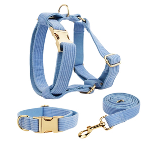 Collier et laisse pour chien en velours côtelé, design classique PUPE, accessoires pour chiot, harnais de promenade, ensemble personnalisable avec logo, vente en gros - Product Image 2