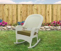 Chaise à bascule d'extérieur en rotin PE marron avec coussin beige pour patio et jardin