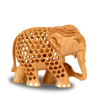 Élégante statue d'éléphant en bois faite à la main de 4 pouces, design poli avec découpe, artisanat décoratif en bois pour la maison