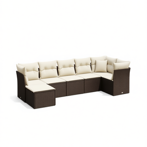 Poly <b>Rattan</b> Garden <b>Sofa</b> Set Brown 6 Seater Outdoor Furniture Contemporary Design - Product Image 1