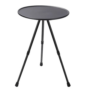Portable <b>Folding</b> Round <b>Table</b> Aluminum Alloy Height <b>Adjustable</b> Camping Outdoor <b>Table</b> Black Wood Grain Color 37x56x35cm - Product Image 5