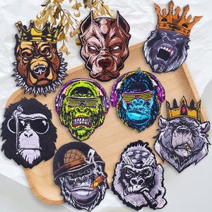 도매 아이언 온 자수 패치, 바이커 스컬 오토바이 자수 배지 동물 고릴라 자수 와펜, 자켓/청바지용 - Product Image 1